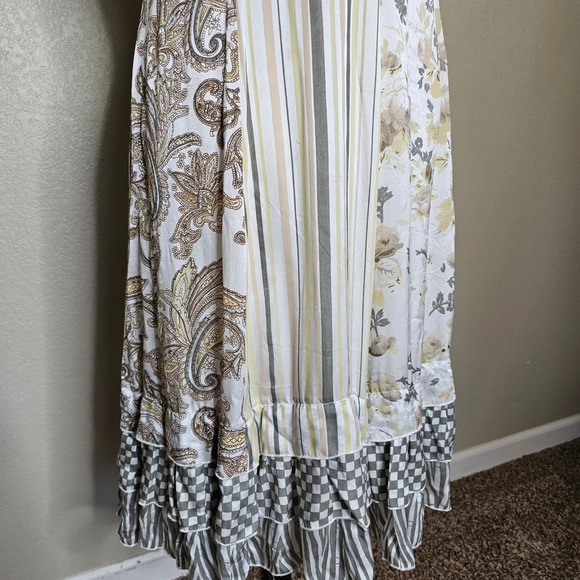 Chan Luu 100% Silk Patchwork Midi Dress‎ Floral Paisley Stripes Small Ivory gray - Picture 4 of 10